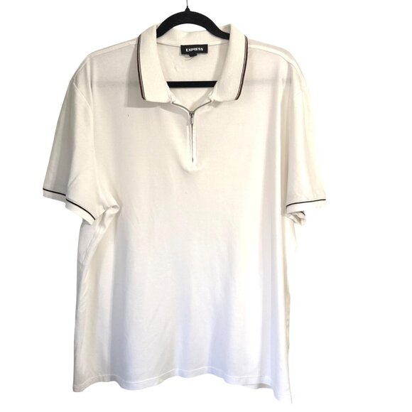 Mens White Express Polo Shirt XL With Contrast Trim & Quarter-Zip Collar - Picture 1 of 6